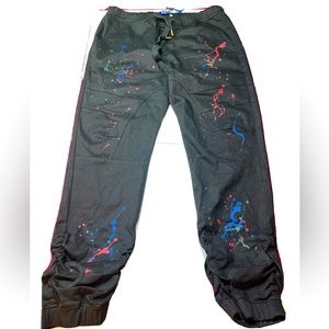 Demolition black PAINT Splatter JEANS jogger Pants gathered LEG Stretch Waist 2X